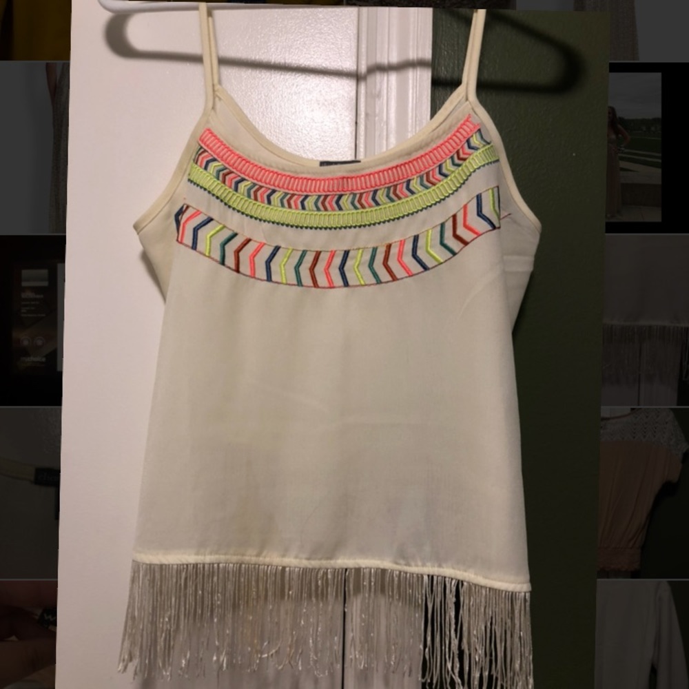 White with neon tribal fringe crop